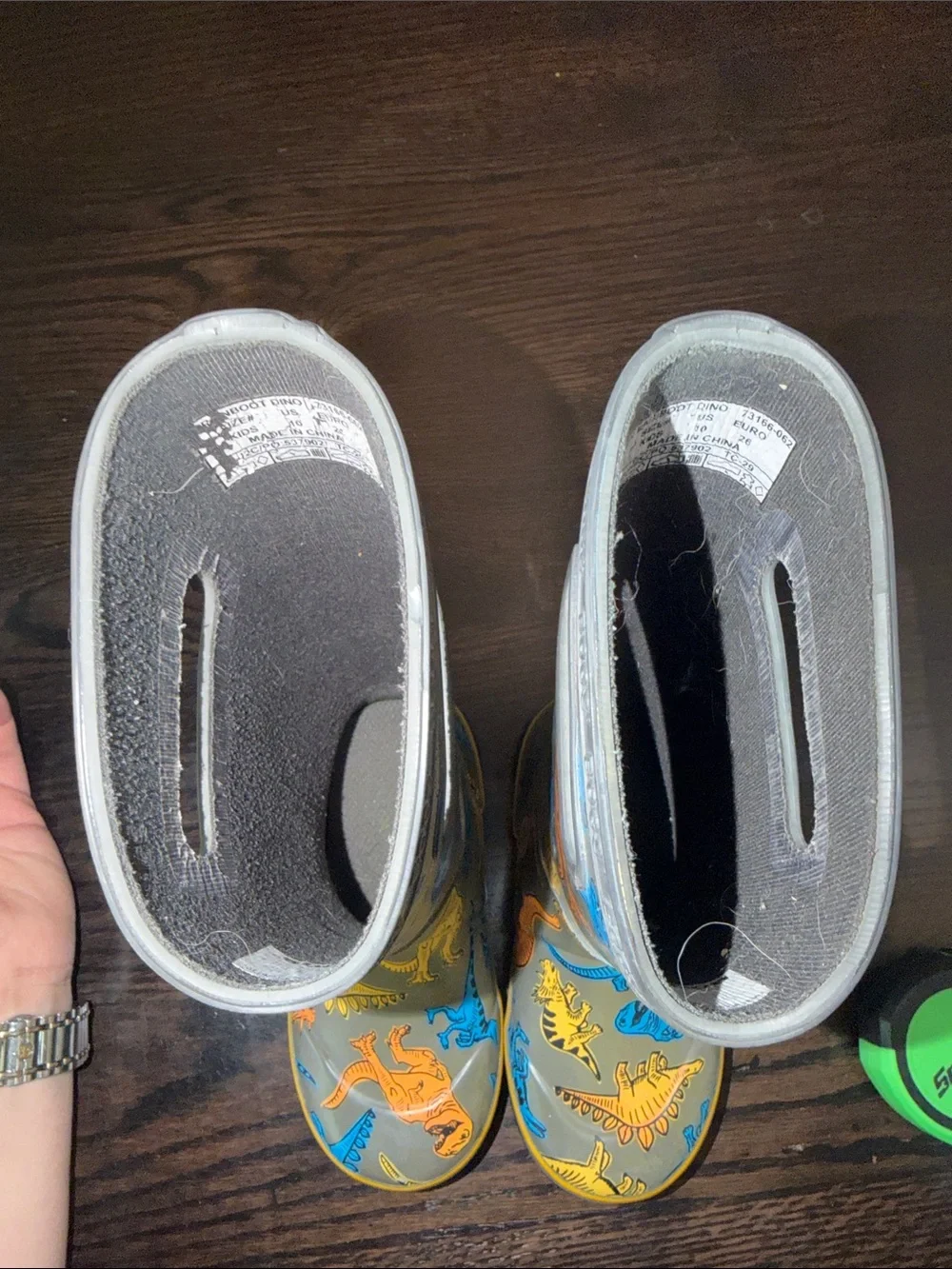 Bogs Kids Gray Rain Boots with Blue, Orange & Yellow Dinosaurs
